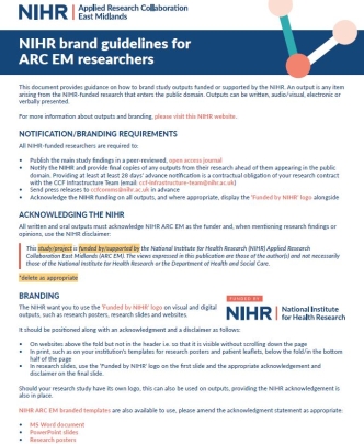 NIHR brand guidelines for ARC EM researchers