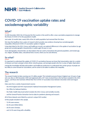 COVID-19 vaccination uptake rates and sociodemographic variability