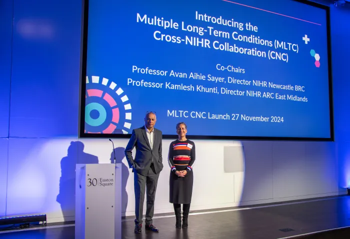 Photo of Professor Avan Aihie Sayer and Professor Kamlesh Khunti at the MLTC CNC launch event