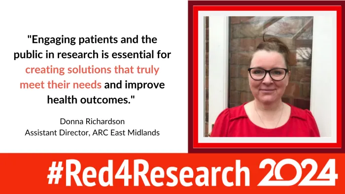 Photo of Donna Richardson, Assistant Director at ARC East Midlands, wearing red to support the campaign.