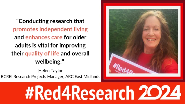 Helen Taylor, BCREI Research Projects Manager at ARC East Midlands, wearing red to support the campaign.