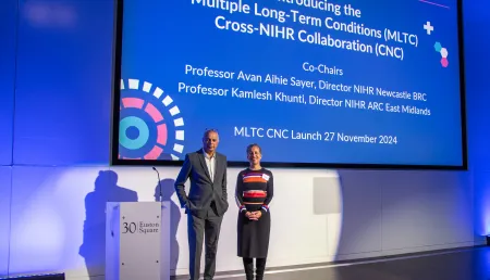 Photo of Professor Avan Aihie Sayer and Professor Kamlesh Khunti at the MLTC CNC launch event